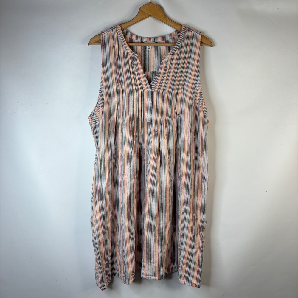 Sonoma Shift Dress Women XXL Multi-Color Striped Linen Blend Sleeveless Pockets